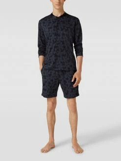 Auslauf ? Mey Pyjama-Oberteil Mit Floralem Allover-Muster Modell 'Henley' - Dunkelblau ?